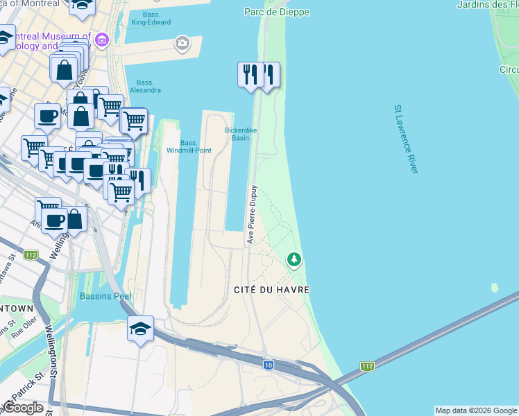 map of restaurants, bars, coffee shops, grocery stores, and more near 2380 Avenue Pierre-Dupuy in Montreal