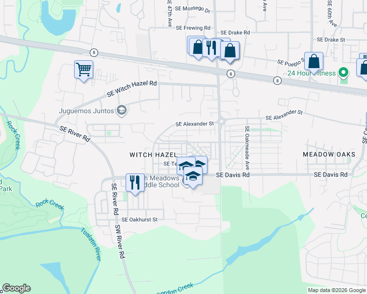 map of restaurants, bars, coffee shops, grocery stores, and more near 3321 Southeast Ironwood Avenue in Hillsboro