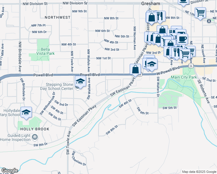 map of restaurants, bars, coffee shops, grocery stores, and more near 200 Southwest Florence Avenue in Gresham