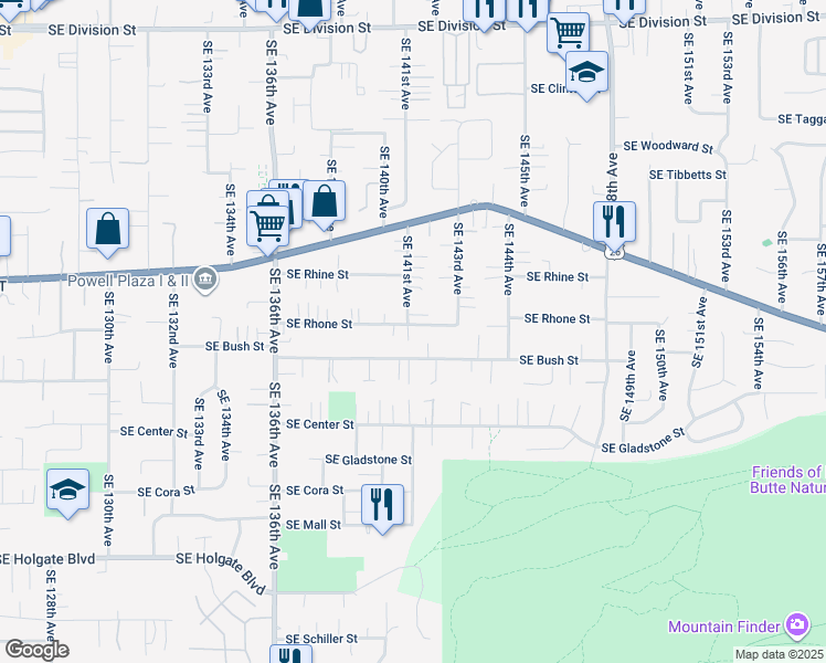 map of restaurants, bars, coffee shops, grocery stores, and more near 3605 Southeast 141st Avenue in Portland