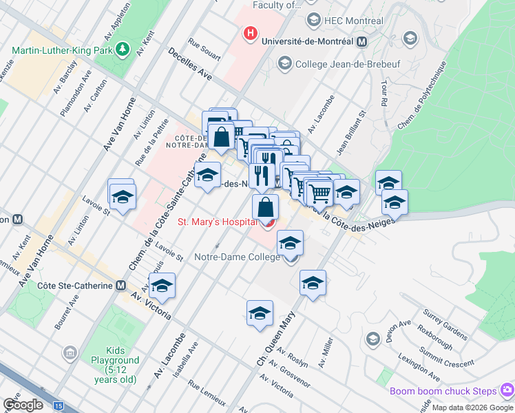 map of restaurants, bars, coffee shops, grocery stores, and more near 3793 Avenue Lacombe in Montréal