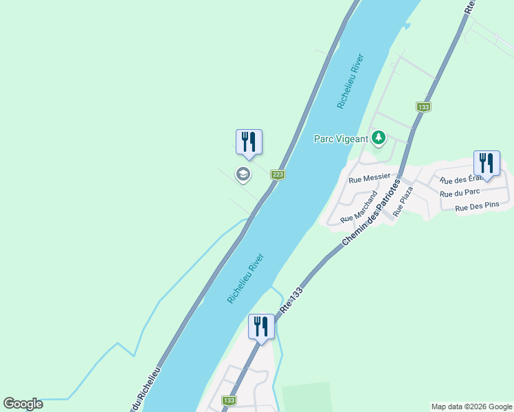 map of restaurants, bars, coffee shops, grocery stores, and more near 267 Chemin du Richelieu in Saint-Basile-le-Grand