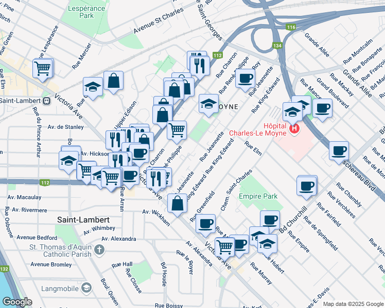 map of restaurants, bars, coffee shops, grocery stores, and more near 90 Rue Imelda-Millette in Longueuil
