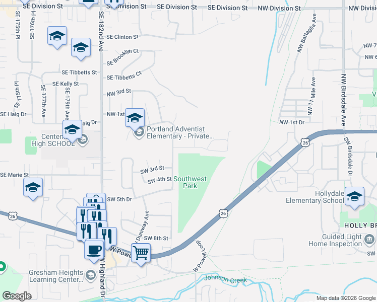 map of restaurants, bars, coffee shops, grocery stores, and more near 112 Southwest Pleasant View Avenue in Gresham