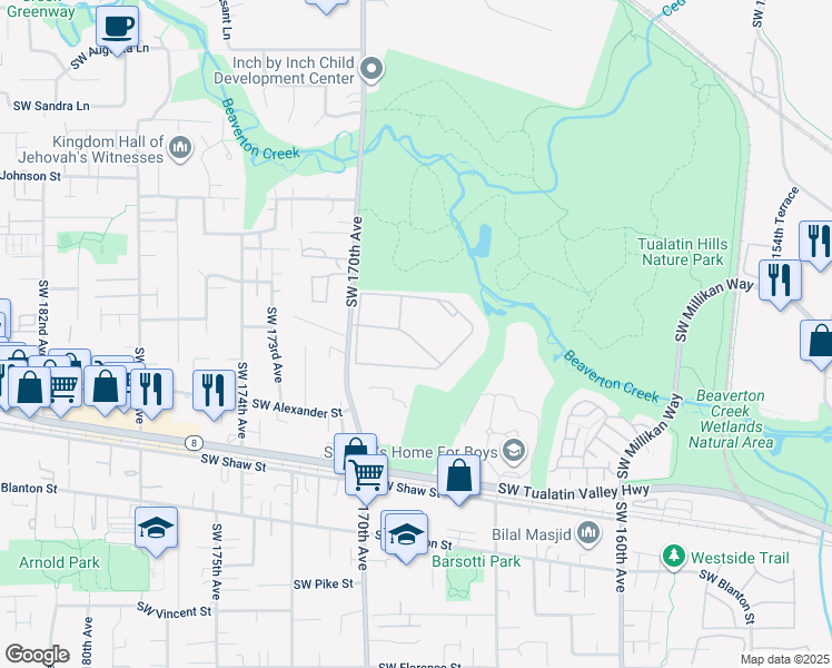 map of restaurants, bars, coffee shops, grocery stores, and more near 3280 Southwest 170th Avenue in Beaverton