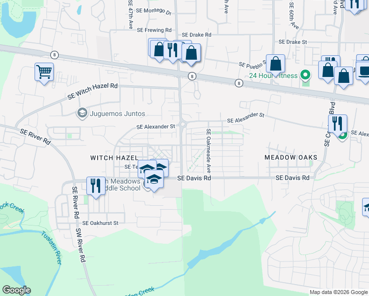 map of restaurants, bars, coffee shops, grocery stores, and more near 3197 Southeast Brookwood Avenue in Hillsboro