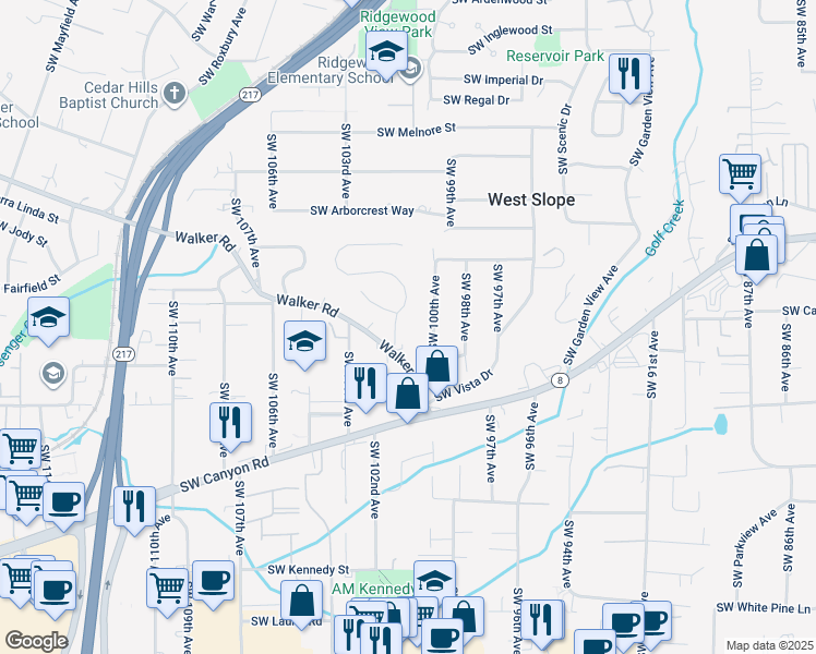 map of restaurants, bars, coffee shops, grocery stores, and more near 3380 Southwest Underwood Drive in Portland