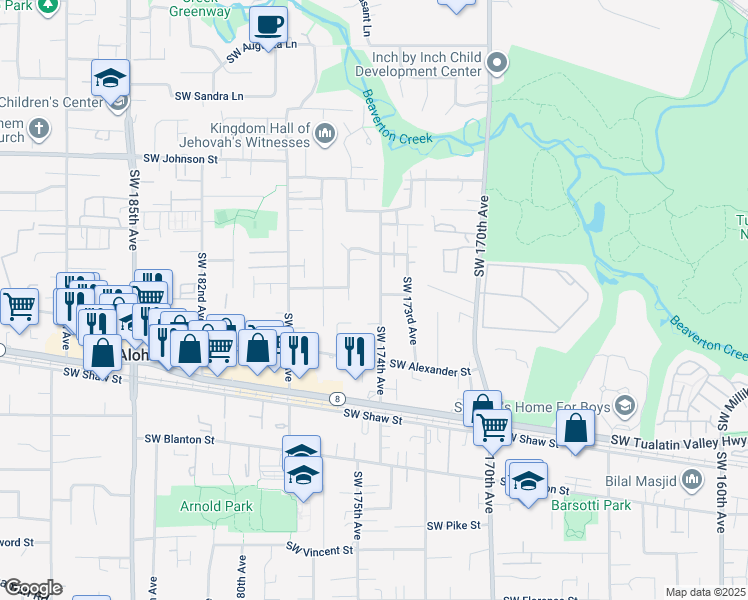map of restaurants, bars, coffee shops, grocery stores, and more near 3305 Southwest 174th Avenue in Beaverton