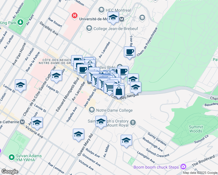 map of restaurants, bars, coffee shops, grocery stores, and more near 3525 Avenue Swail in Montréal