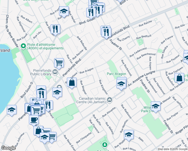 map of restaurants, bars, coffee shops, grocery stores, and more near 4443 Rue Dumas in Montréal