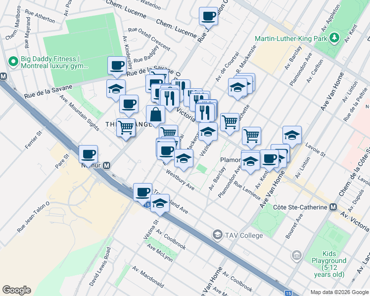 map of restaurants, bars, coffee shops, grocery stores, and more near 6917 Rue Lemieux in Montréal