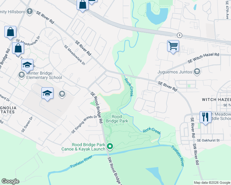 map of restaurants, bars, coffee shops, grocery stores, and more near 3101 Southeast Timberlake Drive in Hillsboro