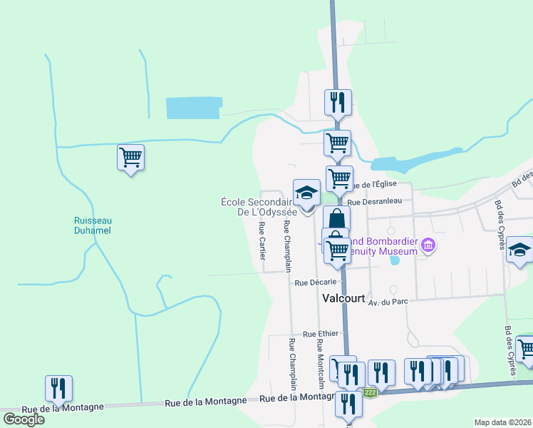 map of restaurants, bars, coffee shops, grocery stores, and more near 890 Rue Cartier in Valcourt