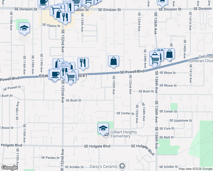 map of restaurants, bars, coffee shops, grocery stores, and more near 12903 Southeast Rhone Street in Portland