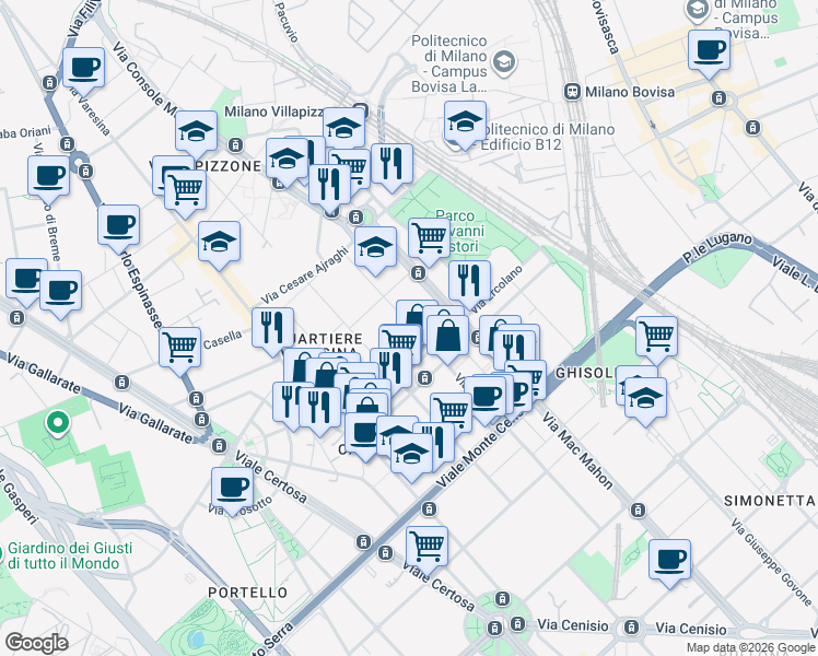 map of restaurants, bars, coffee shops, grocery stores, and more near 4-6 Via Glov Ambrogio de Predis in Milan