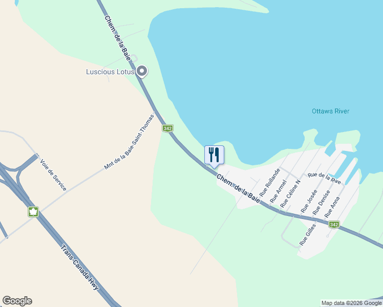 map of restaurants, bars, coffee shops, grocery stores, and more near 786 Chemin de la Baie in Rigaud