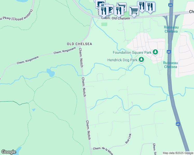 map of restaurants, bars, coffee shops, grocery stores, and more near Chemin Dunn in Chelsea