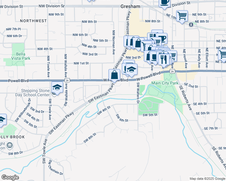 map of restaurants, bars, coffee shops, grocery stores, and more near in Gresham