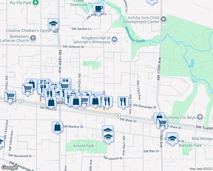 map of restaurants, bars, coffee shops, grocery stores, and more near 3198 Southwest 178th Avenue in Beaverton