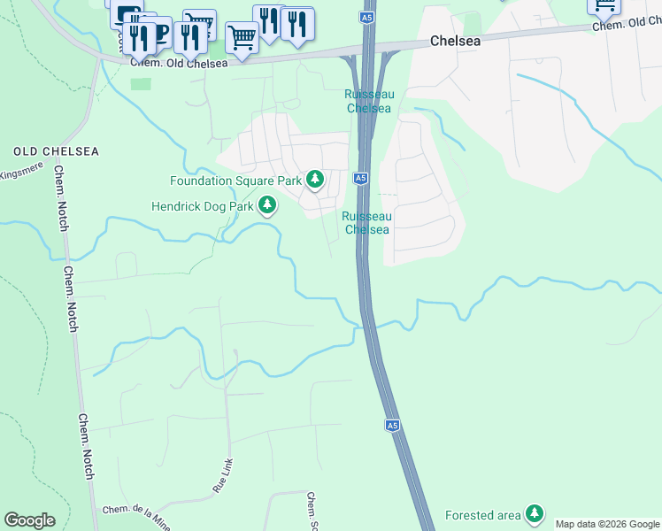 map of restaurants, bars, coffee shops, grocery stores, and more near 356 Chemin Ladyfield in Chelsea