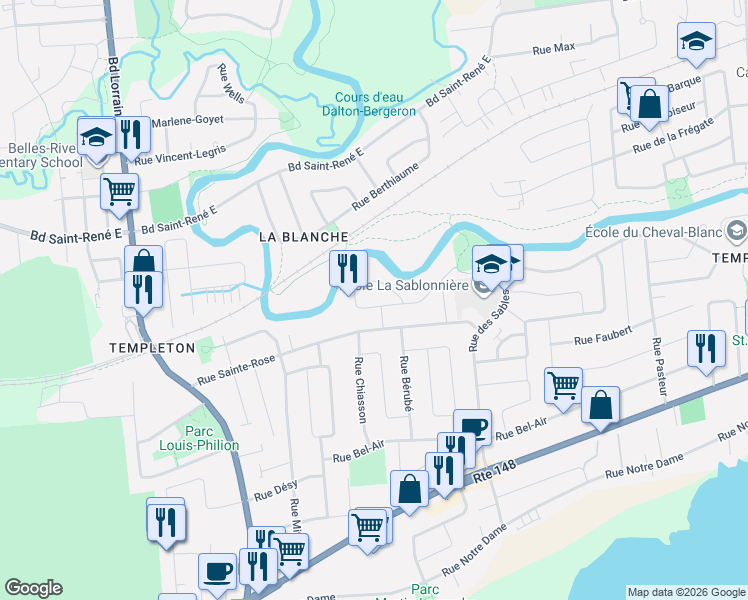 map of restaurants, bars, coffee shops, grocery stores, and more near 157 Rue Leclerc in Gatineau