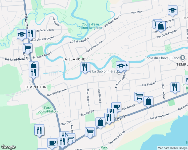 map of restaurants, bars, coffee shops, grocery stores, and more near 149 Rue Leclerc in Gatineau