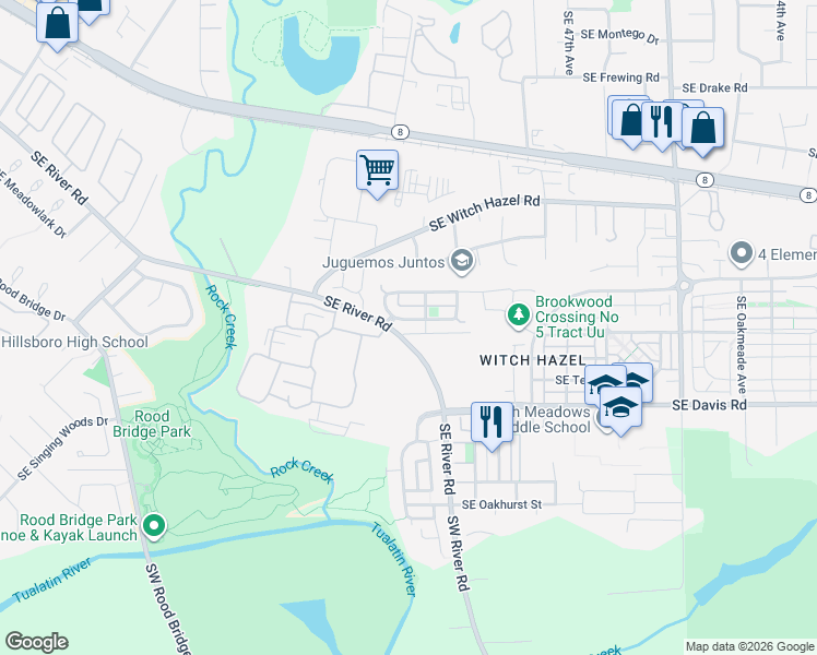 map of restaurants, bars, coffee shops, grocery stores, and more near 3963 Southeast Discovery Street in Hillsboro