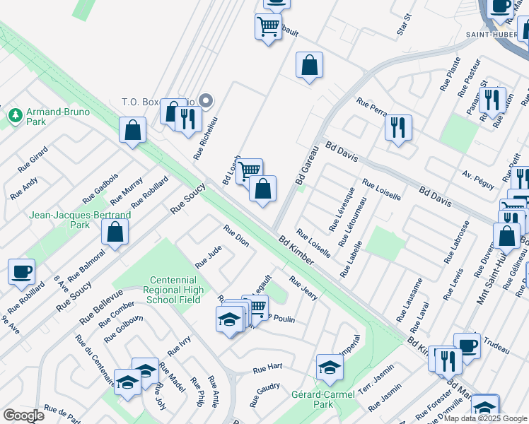 map of restaurants, bars, coffee shops, grocery stores, and more near 3953 Boulevard Gareau in Longueuil
