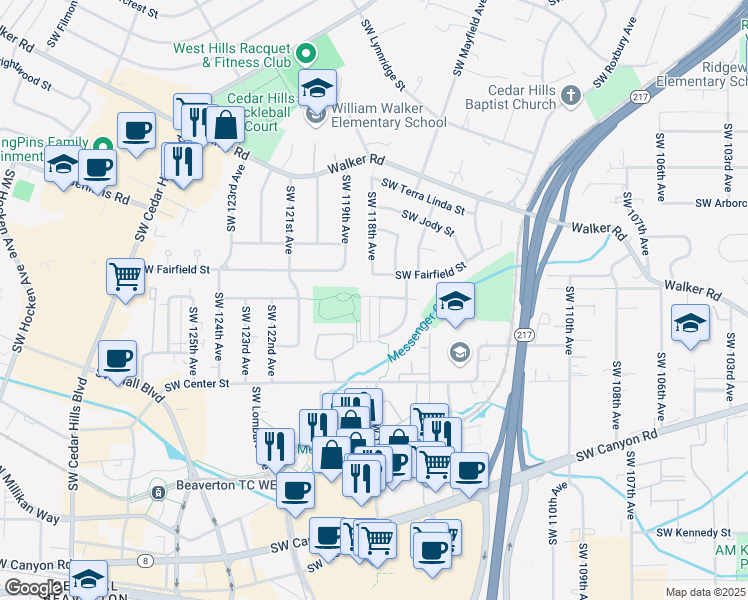 map of restaurants, bars, coffee shops, grocery stores, and more near 3265 Southwest Lundgren Terrace in Beaverton