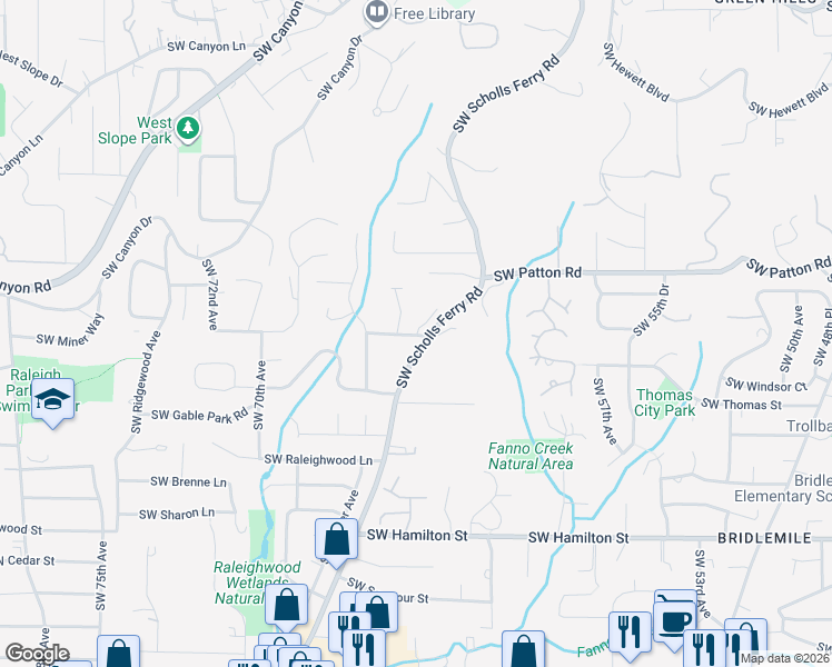 map of restaurants, bars, coffee shops, grocery stores, and more near 6369 Southwest Laber Road in Portland