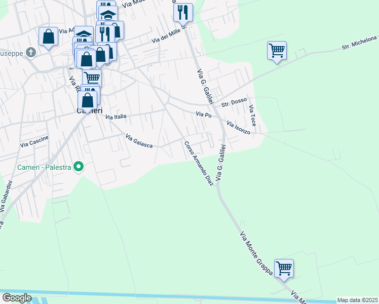 map of restaurants, bars, coffee shops, grocery stores, and more near 60 Corso Armando Diaz in Cameri