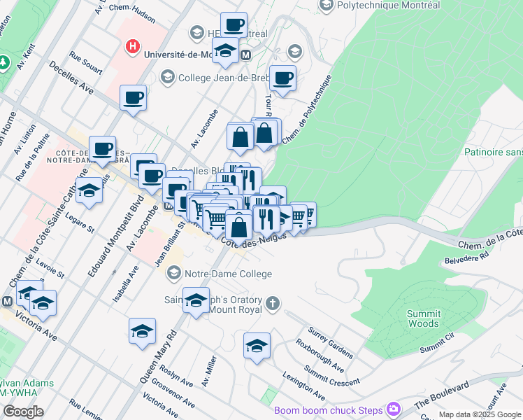 map of restaurants, bars, coffee shops, grocery stores, and more near 3300 Avenue Troie in Montreal