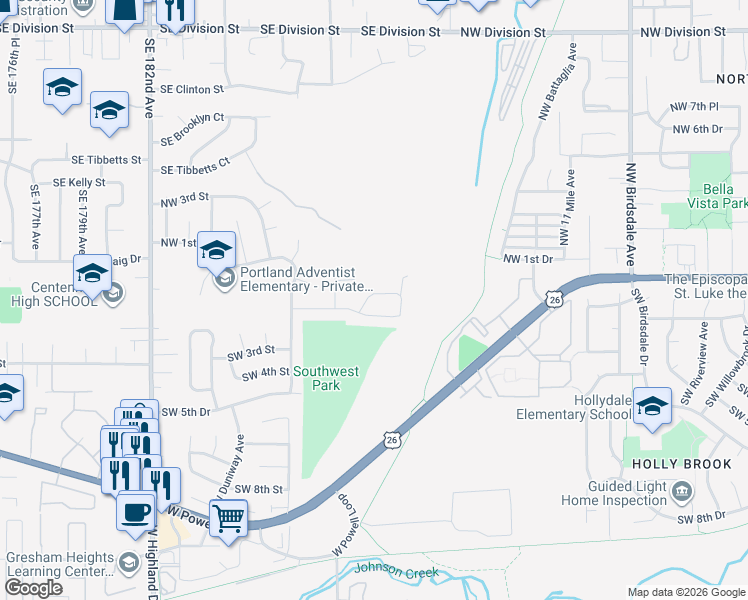 map of restaurants, bars, coffee shops, grocery stores, and more near 184 Southwest Sandlewood Loop in Gresham