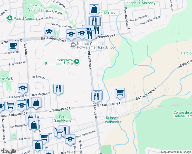 map of restaurants, bars, coffee shops, grocery stores, and more near 47 Rue de Cap-aux-Meules in Gatineau
