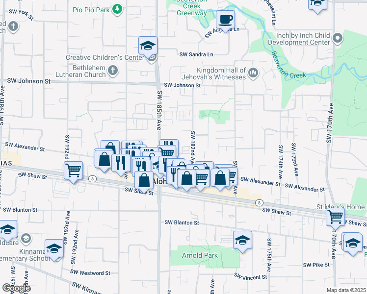 map of restaurants, bars, coffee shops, grocery stores, and more near 3245 Southwest 182nd Avenue in Beaverton