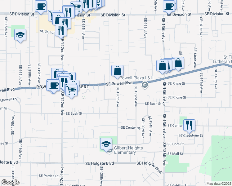 map of restaurants, bars, coffee shops, grocery stores, and more near 3533 Southeast 130th Avenue in Portland