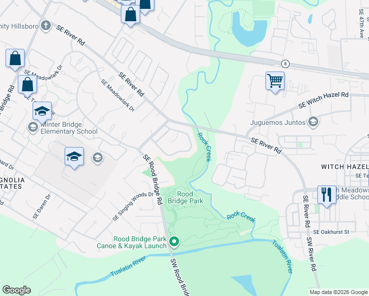 map of restaurants, bars, coffee shops, grocery stores, and more near 3101 Southeast Timberlake Drive in Hillsboro