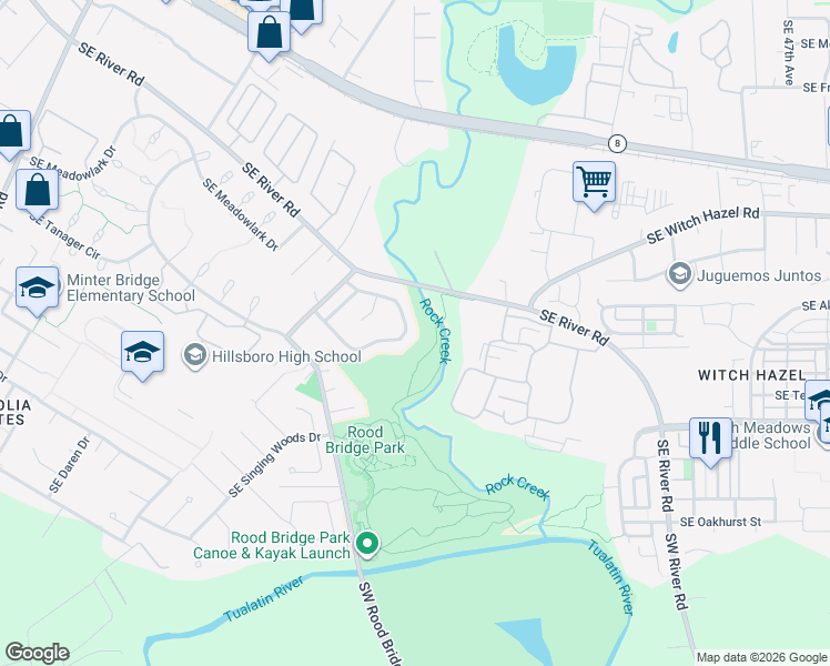map of restaurants, bars, coffee shops, grocery stores, and more near 3085 Southeast Timberlake Drive in Hillsboro