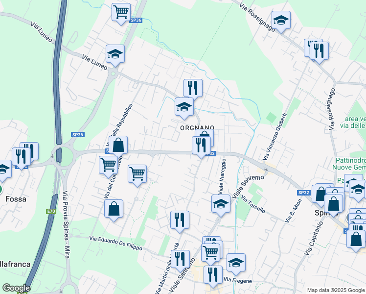 map of restaurants, bars, coffee shops, grocery stores, and more near 252B Via Roma in Spinea