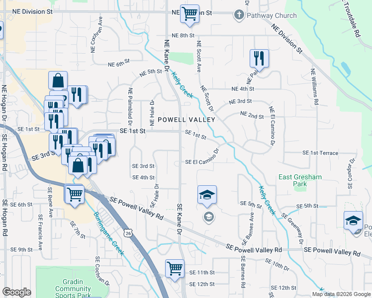 map of restaurants, bars, coffee shops, grocery stores, and more near in Gresham