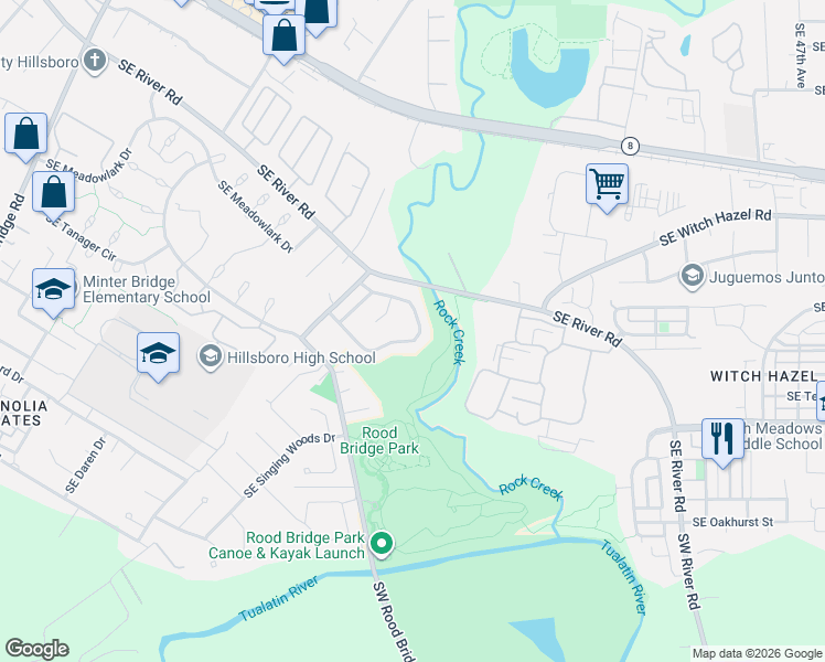 map of restaurants, bars, coffee shops, grocery stores, and more near 3034 Southeast Timberlake Drive in Hillsboro