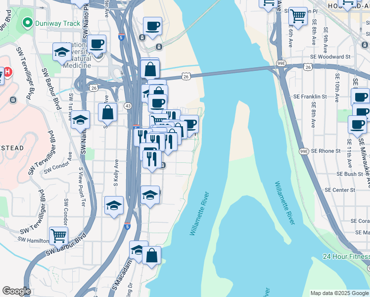 map of restaurants, bars, coffee shops, grocery stores, and more near 841 South Gaines Street in Portland