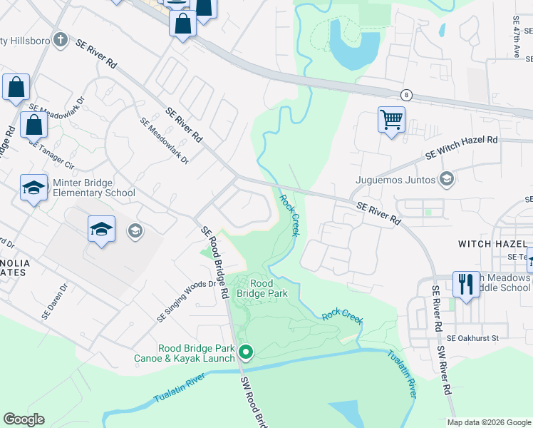 map of restaurants, bars, coffee shops, grocery stores, and more near 3034 Southeast Timberlake Drive in Hillsboro