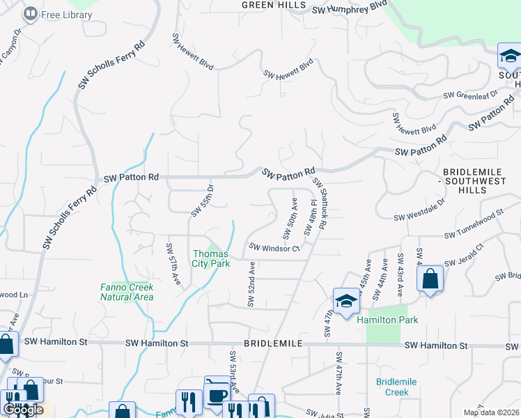 map of restaurants, bars, coffee shops, grocery stores, and more near 3809 Southwest 52nd Place in Portland