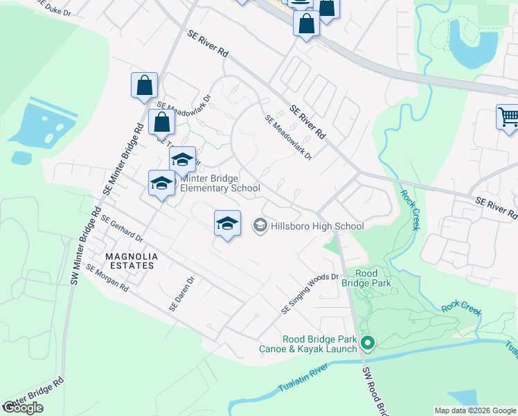 map of restaurants, bars, coffee shops, grocery stores, and more near 3085 Southeast Robin Circle in Hillsboro