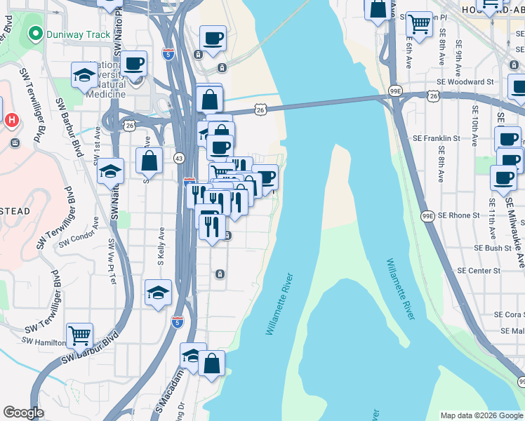 map of restaurants, bars, coffee shops, grocery stores, and more near 841 South Gaines Street in Portland