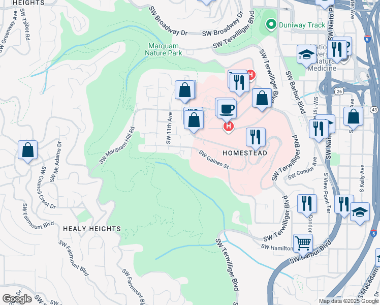 map of restaurants, bars, coffee shops, grocery stores, and more near 25 Southwest 9th Avenue in Portland