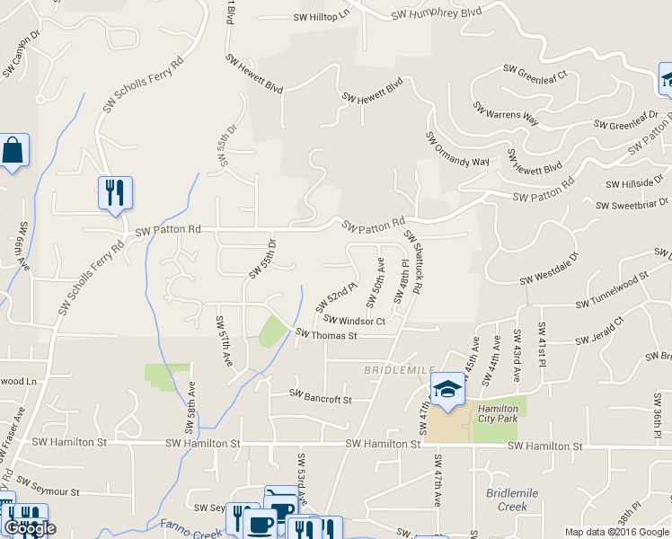 map of restaurants, bars, coffee shops, grocery stores, and more near 3809 Southwest 52nd Place in Portland
