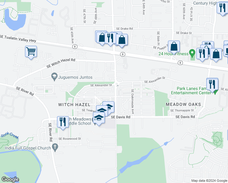 map of restaurants, bars, coffee shops, grocery stores, and more near 3181 Southeast Brookwood Avenue in Hillsboro
