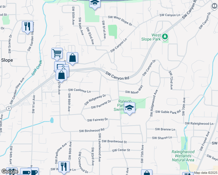 map of restaurants, bars, coffee shops, grocery stores, and more near 3200 Southwest 82nd Avenue in Portland